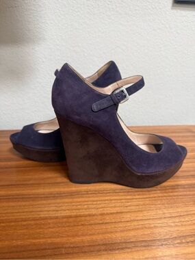 Prada Purple and Brown Suede Mary Jane Platform Wedge Heels